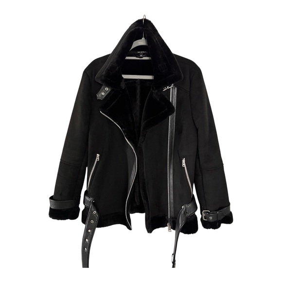 Topshop Black Faux Suede
Shearling Biker Jacket Size 6 - Picture 2 of 10